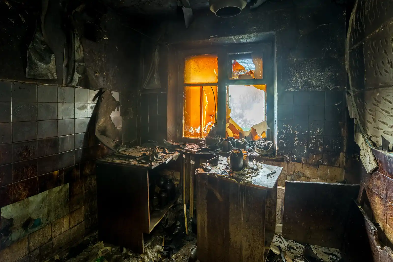 Fire damage restoration crew responding to a house fire in New Port Richey, FL